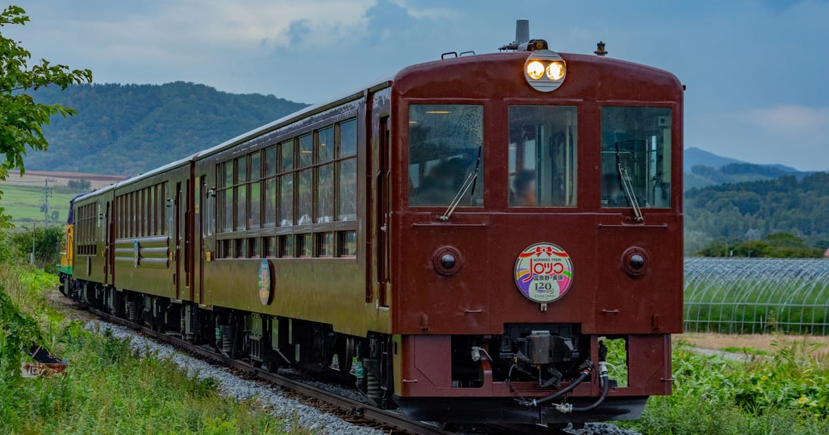 富良野・美瑛 Norokko 號紅色觀光列車穿越中富良野薰衣草田，2026 為最後一年運行