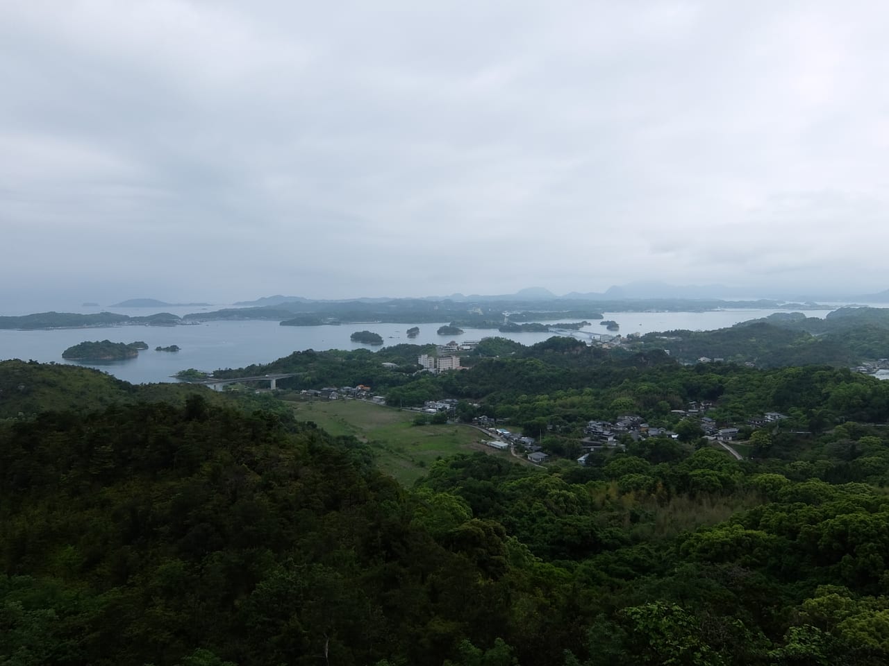 A view from Mt. Senganzan of the Amakusa Five Bridges crossing the sea between the islands