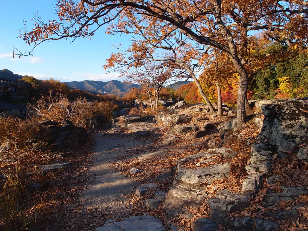 長瀞岩疊，荒川邊大片平整的天然岩盤與峽谷
