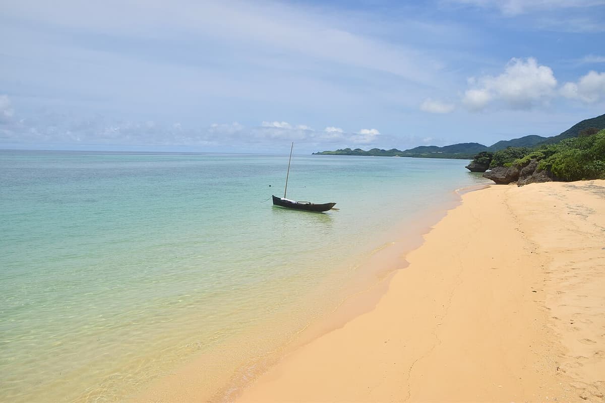 A clear beach and coral-reef sea on Ishigaki