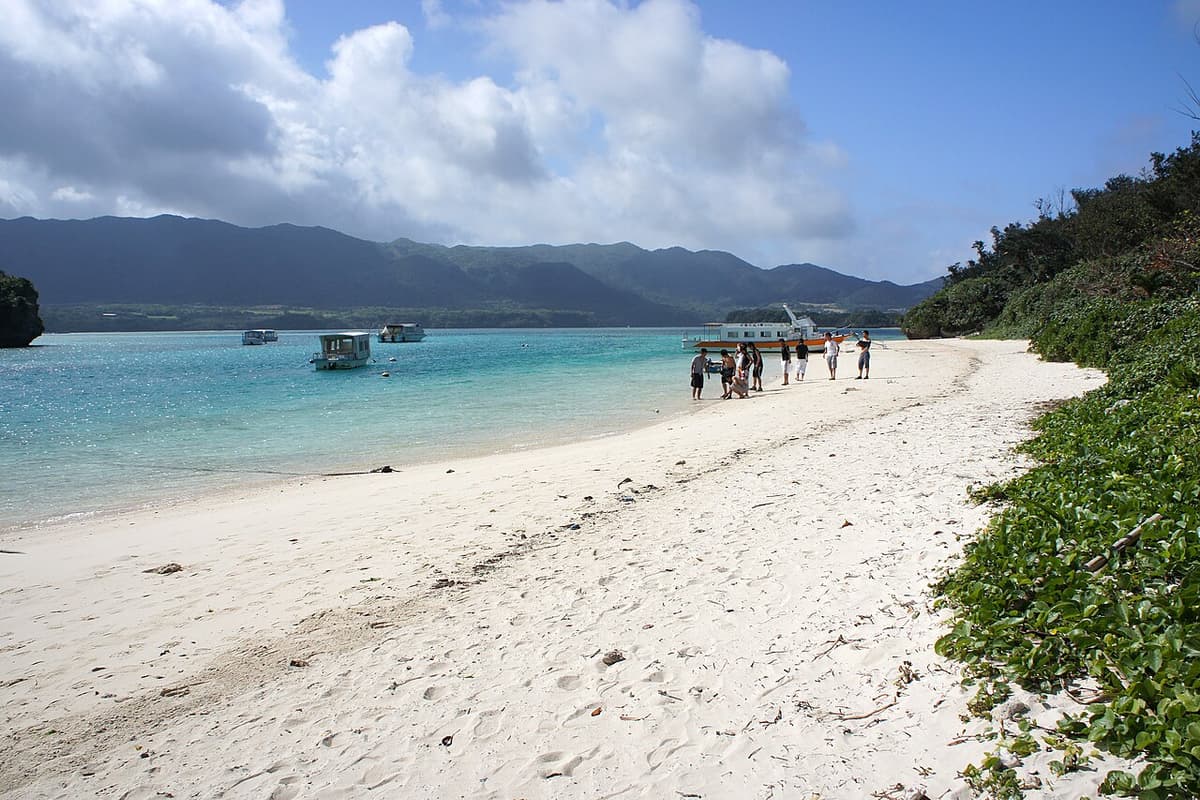 Ishigaki's Kabira Bay in winter, clear water and white sand with noticeably fewer visitors