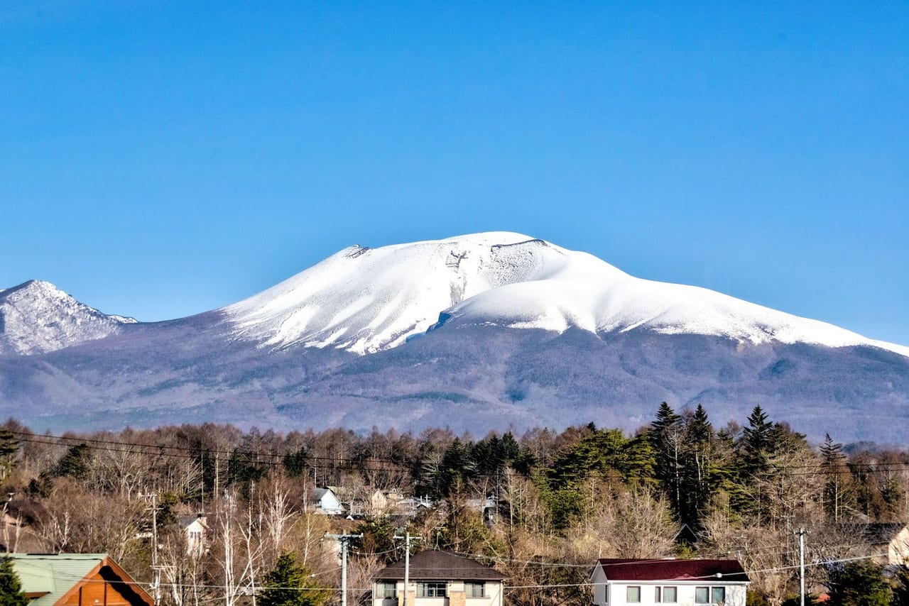 Mount Asama seen from a Hokuriku Shinkansen window