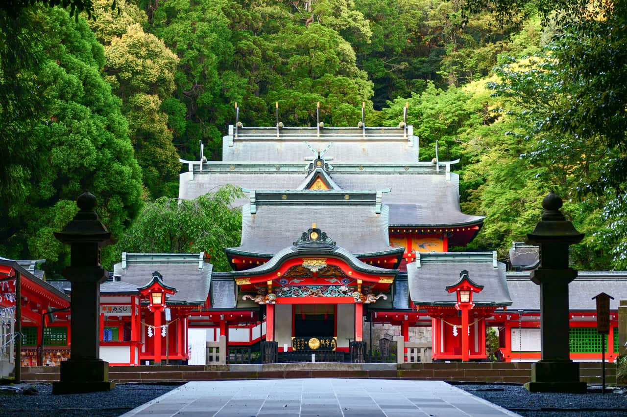 The vermilion front of Kirishima Jingu shrine, designated a National Treasure in 2022