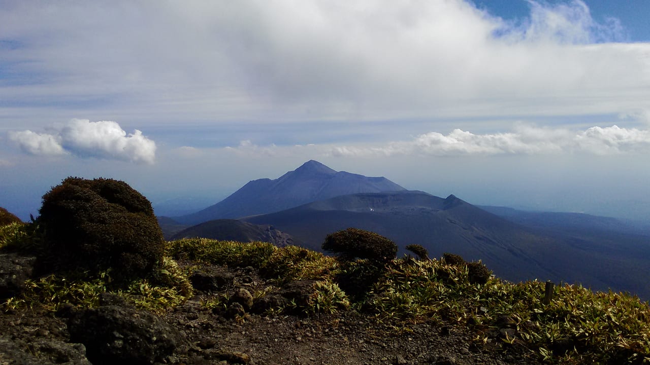 The volcanic peak of Takachiho-no-mine in the Kirishima range, a stage of the heavenly-descent myth