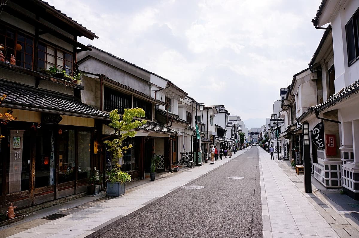 The black-and-white storehouse old street of Nakamachi in Matsumoto