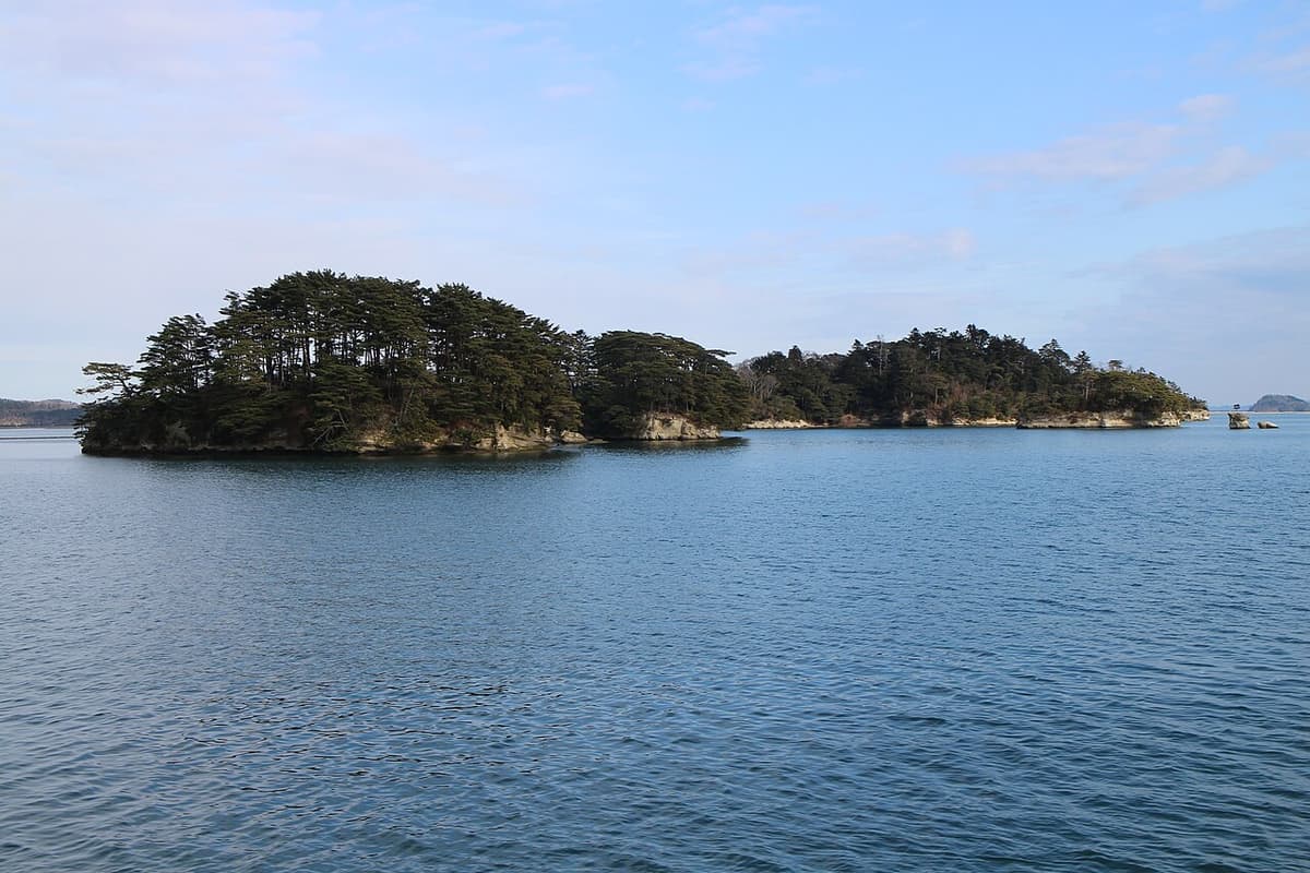 日本三景松島灣與覆滿松樹的小島