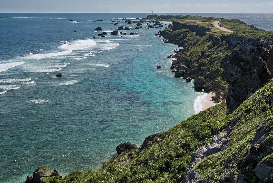 The long thin Cape Higashi-Henna and its lighthouse on Miyakojima