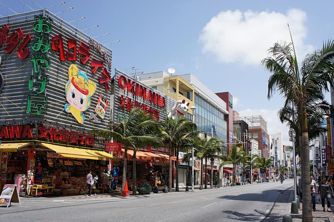 The busy shopping street of Kokusai-dori in Naha