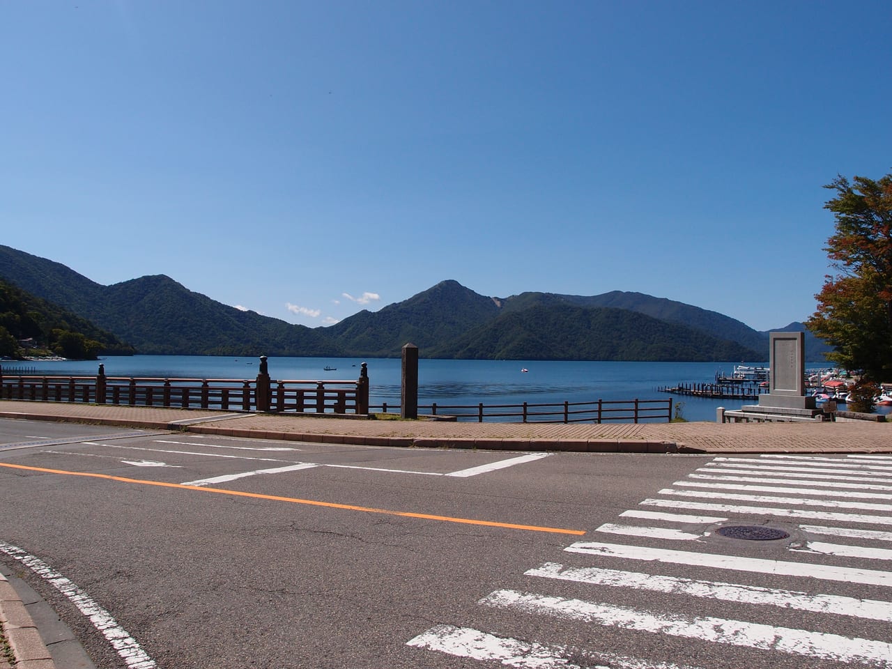Lake Chuzenji with Mt. Nantai behind it in Nikko