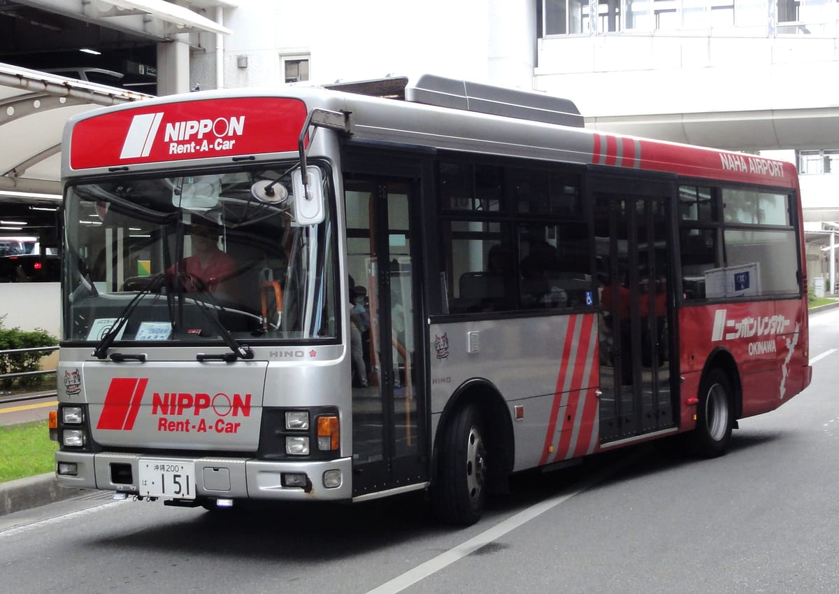 A Nippon Rent-A-Car office in Okinawa with cars waiting to be rented