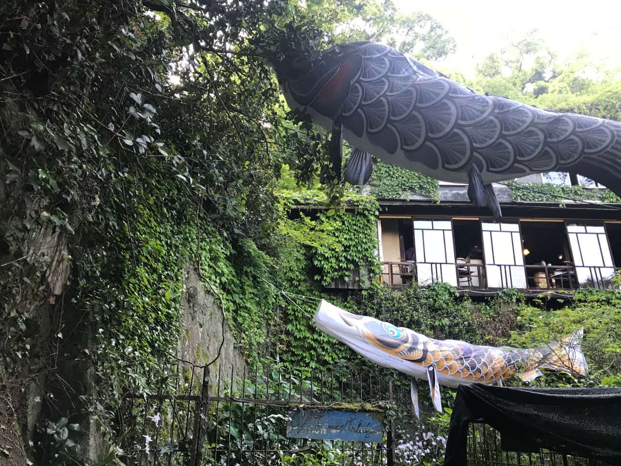 尾道貓之細道掛著鯉魚旗的狹窄斜坡巷弄